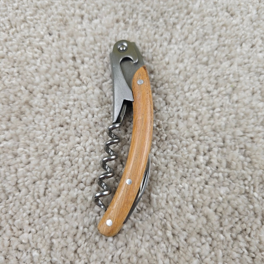 Unbranded Wine‎ Opener Brown Wood Handle Stainless Steel Waiters Corkscrew Multi